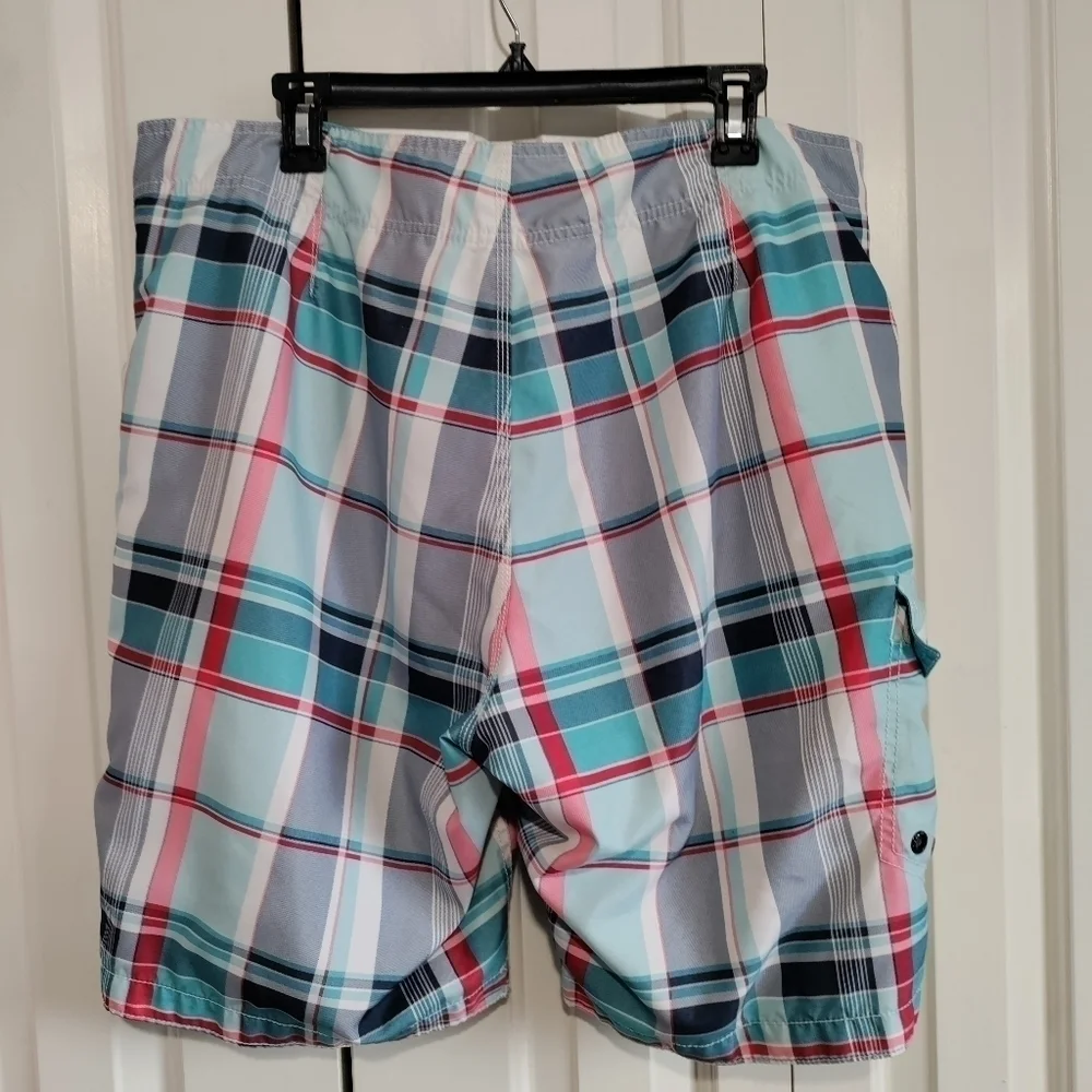 Men blue plaid swimming shorts size XL